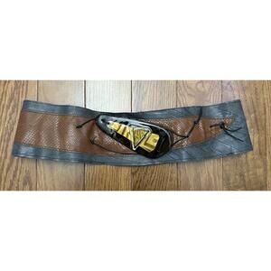 Vtg LISANDRO SARASOLA Brown/black Leather Geometric Design Belt